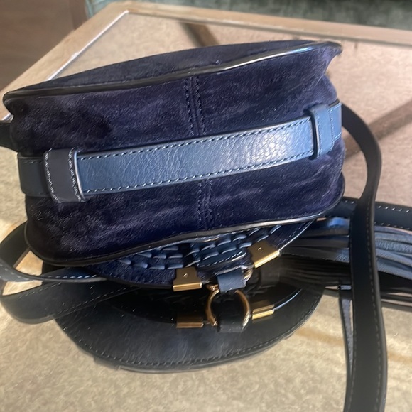 Chloe crossbody Marcie. exclusive  suede Navy contrast stitching. - Picture 5 of 10